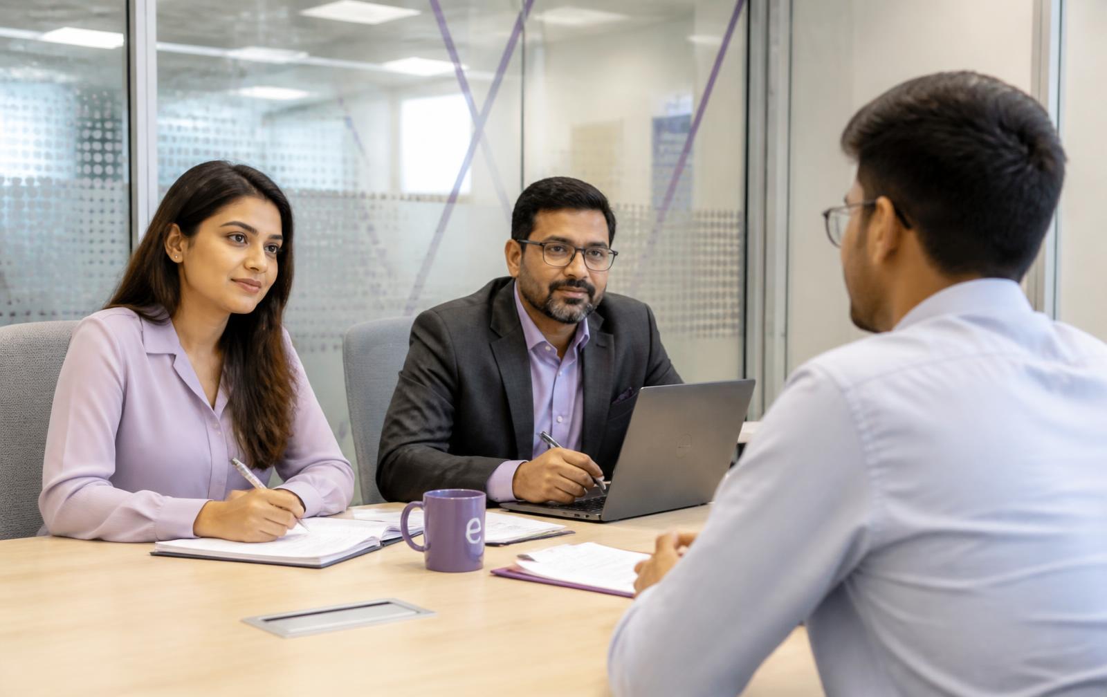 Candidate being interviewed by a recruiter panel